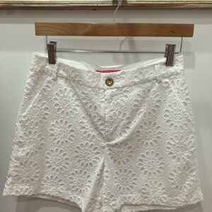 Lilly Pulitzer White Bermuda Shorts with Floral Eyelet Design